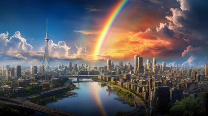 Fototapeta na wymiar Rainbow Over The City 