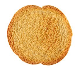 Round bread rusk, whole wheat toast isolated on white, top view