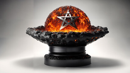 Magma ball in Lava stone bowl, with metal Pentagram