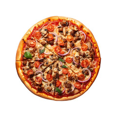 transparent background enhances the isolation of mouthwatering freshly made pizza