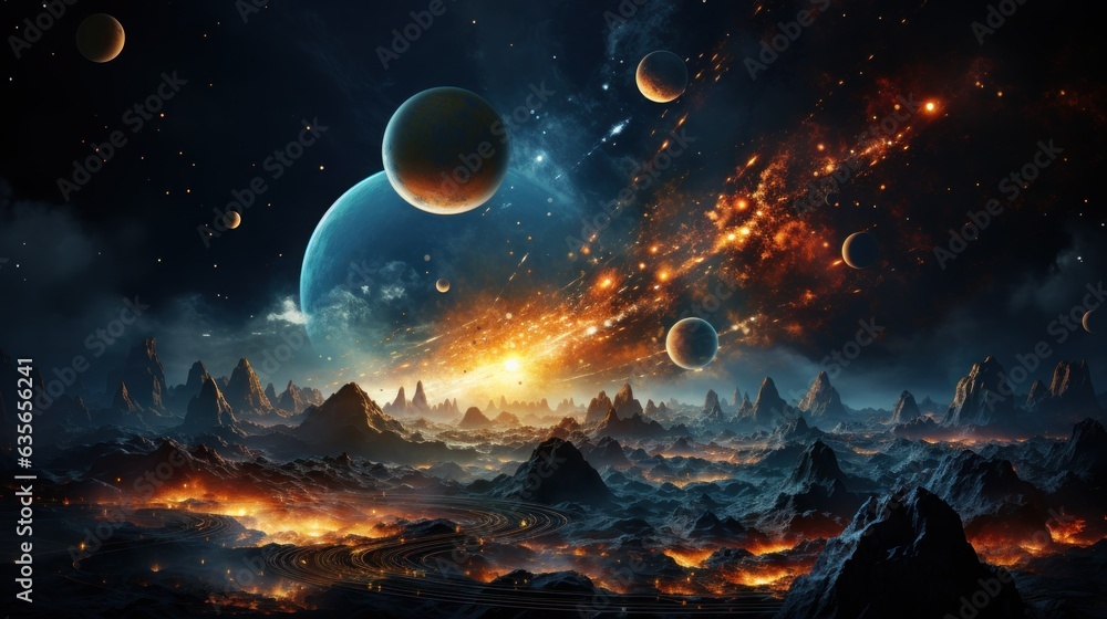 Wall mural surreal solar system: a celestial canvas of wonders and imagination. generative ai