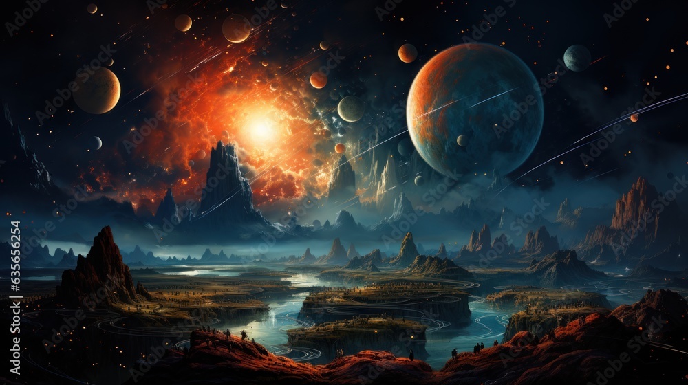 Wall mural surreal solar system: a celestial canvas of wonders and imagination. generative ai