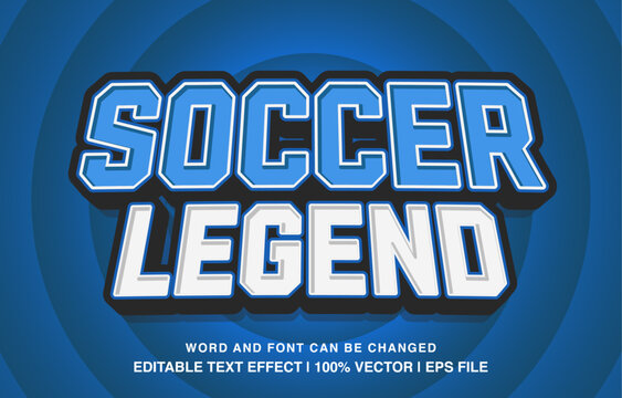 Soccer legend editable text effect template, 3d cartoon vintage sports style typeface, premium vector