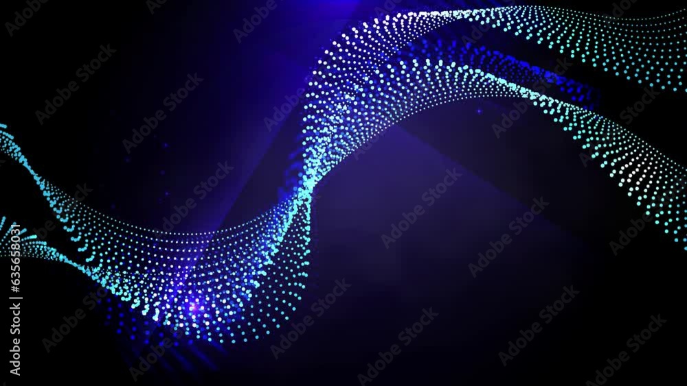 Poster blue glowing neon color circles round curve shape with wavy dynamic lines light dots