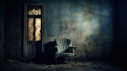 Forgotten Shadows: Abandoned Room Armchair Chronicles. Generative AI