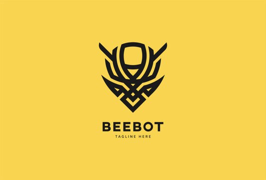 Bee Bot logo. bee head in robot style design inspiration. flat design logo template. vector illustration