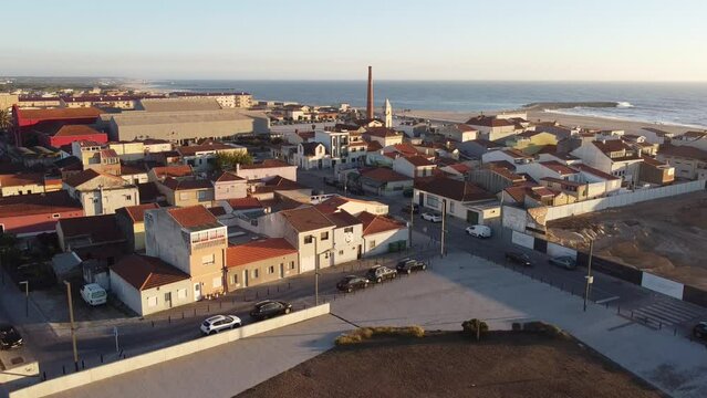 Aerial view over the city of Espinho. Portugal, 2023.