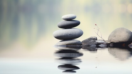 Balanced Stones: A Gravity-Defying Sculpture of Harmony. Generative AI