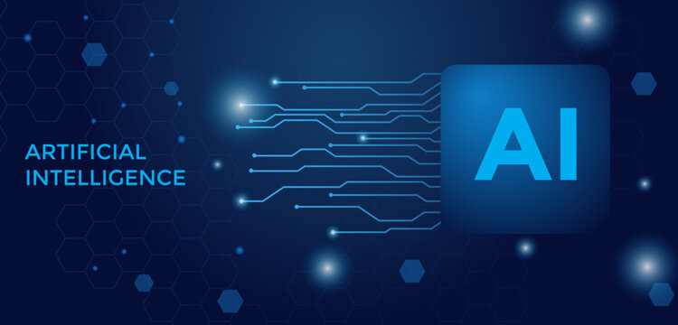 futuristic and technological banner about artificial intelligence. abstract background. microchip. artificial intelligence.