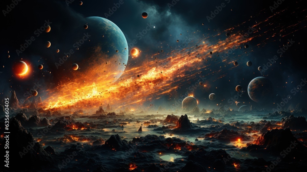 Wall mural surreal solar system: a celestial canvas of wonders and imagination. generative ai