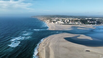 Drone shot of Foz do Arelho beach