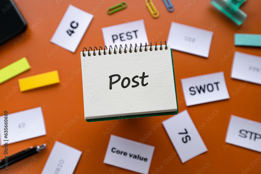 Poster there is notebook with the word post. it is as an eye-catching image.