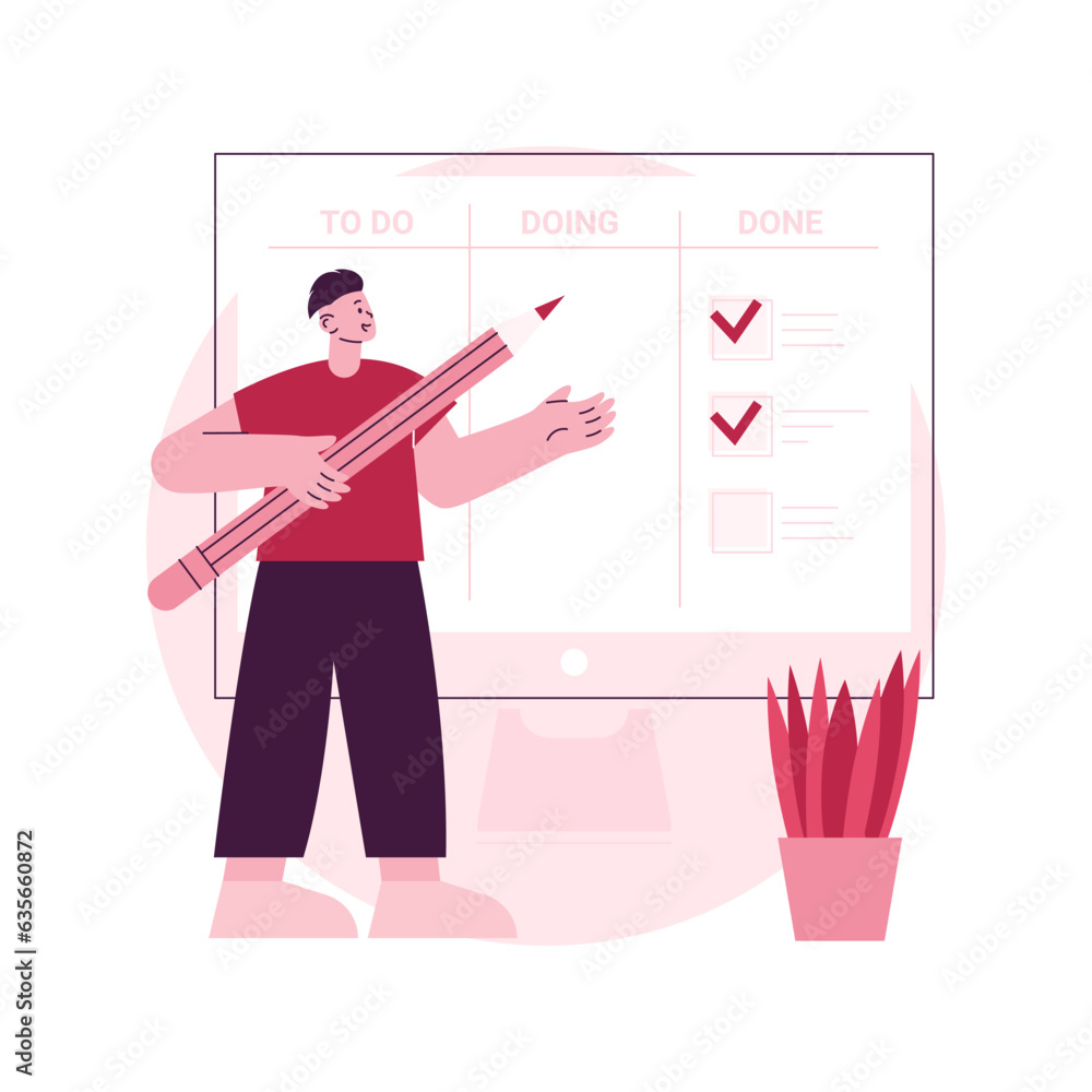 Poster task management abstract concept vector illustration. project manager tool, business software, produ