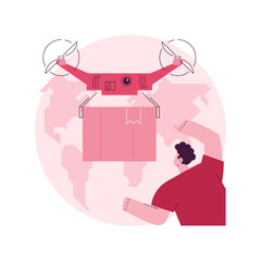 Drone delivery abstract concept vector illustration. Drone commercial delivery, supply business trend, cargo drones, autonomous goods shipping, unmanned package transportation abstract metaphor.