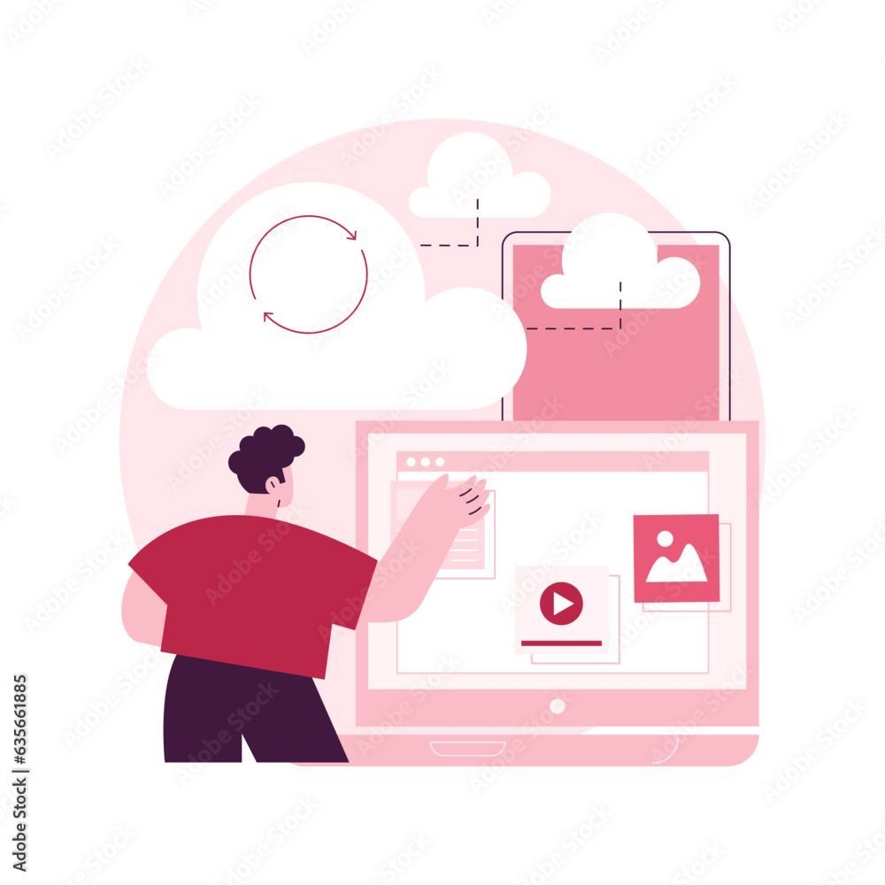 Aufkleber cloud connection abstract concept vector illustration. connectivity method, remote central storage, 