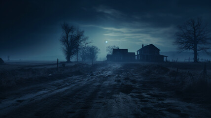 Haunted farm house with moon light