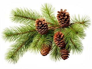 Spruce branch arrangement with mature brown pine cones, ideal for festive season and nature themes.