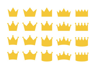 Crown icon set made of gold. It is also used as a business icon with the meaning of success, top, and royal.