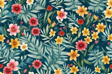 watercolor floral pattern on dark background, hand painted