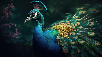 Fototapeta premium Elegant Peacock Showcasing Exotic Splendor Perched Gracefully on a Fence