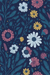 Intricate Seamless Aster Pattern with Chrysanthemums, Artful Illustration