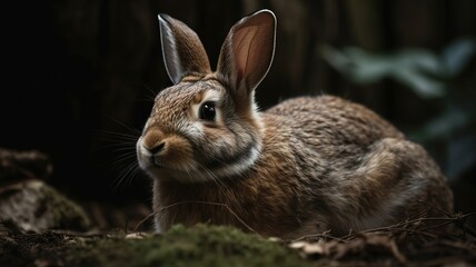 Fototapeta premium Tranquil Rabbit Rests Comfortably in its Cozy Enclosure, A Scene of Contentment