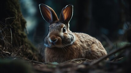 Obraz premium Tranquil Rabbit Rests Comfortably in its Cozy Enclosure, A Scene of Contentment