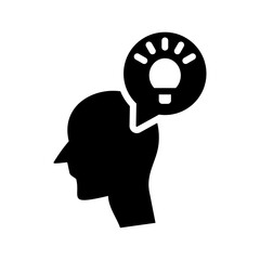 Head profile icon with thought idea thoughts. Face with light bulb. smart idea lamp symbol. Mind control, positive thinking and inspiration, psychology,vector illustration on a white background.