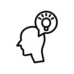 Head profile icon with thought idea thoughts. Face with light bulb. smart idea lamp symbol. Mind control, positive thinking and inspiration, psychology,vector illustration on a white background.