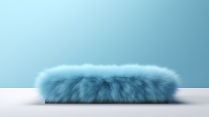 Blue Fur Abstract Minimalistic Product Podium. The Scene for Product Presentation. 3D Room with Geometric Platform Stage Pedestal. Ai Generated Podium Mockup for a Product advertisement.