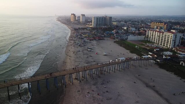 Aerial view of the city from the sea in Rosarito, Baja California, Mexico