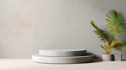 Concrete Abstract Minimalistic Product Podium. The Scene for Product Presentation. 3D Room with Geometric Platform Stage Pedestal. Ai Generated Podium Mockup for a Product advertisement.
