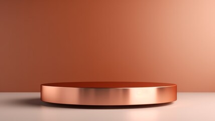 Copper Abstract Minimalistic Product Podium. The Scene for Product Presentation. 3D Room with Geometric Platform Stage Pedestal. Ai Generated Podium Mockup for a Product advertisement.
