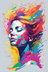 Naklejka premium Portrait of a woman dissolving in colors. Mental health. 