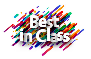 Best in class sign over colorful brush strokes background.