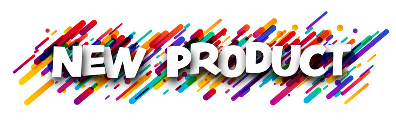 New product sign over colorful brush strokes background.