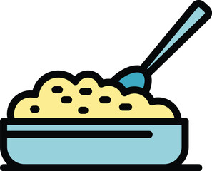 Oat breakfast icon outline vector. Cereal bowl. Granola spoon color flat