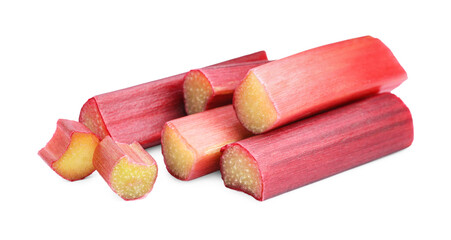 Cut fresh ripe rhubarb isolated on white