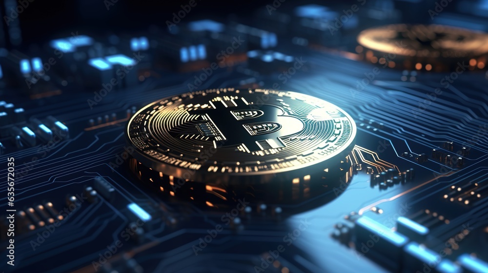 Poster bitcoin on a computer keyboard, cryptocurrency