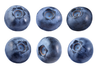 Set with fresh ripe blueberries isolated on white