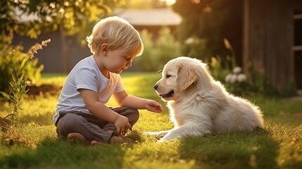 child with puppy