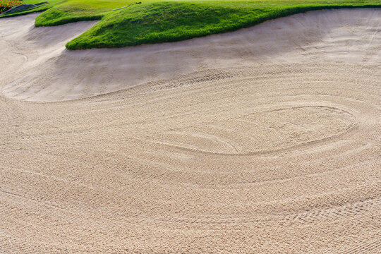 Golf course sand pit bunker aesthetic background,Used as obstacles for golf competitions for difficulty and falling off the course for beauty