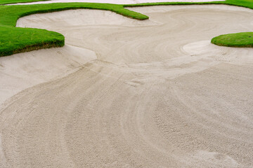 Golf course sand pit bunker aesthetic background,Used as obstacles for golf competitions for difficulty and falling off the course for beauty