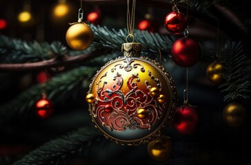 Golden balls for christmas decoration, holiday and festivities concept. Generative AI