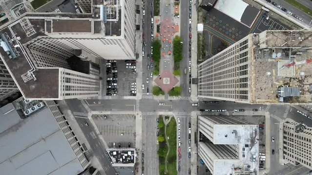 Detroit downtown streets from above - drone footage