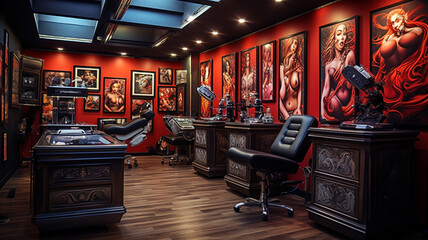 Inside of tattoo salon building - obrazy, fototapety, plakaty