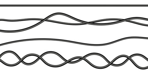 Realistic electrical wires. Flexible thick network cord. Computer connection wires. Cable power energy. Vector illustration. EPS 10.