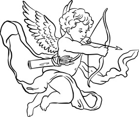 Cupid angel line art. Сute baby angel. - 635675849