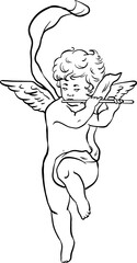 Cupid angel line art. Сute baby angel.