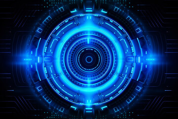 Fototapeta na wymiar abstract technology background, technology background with HUD design, blue neon color, circle
